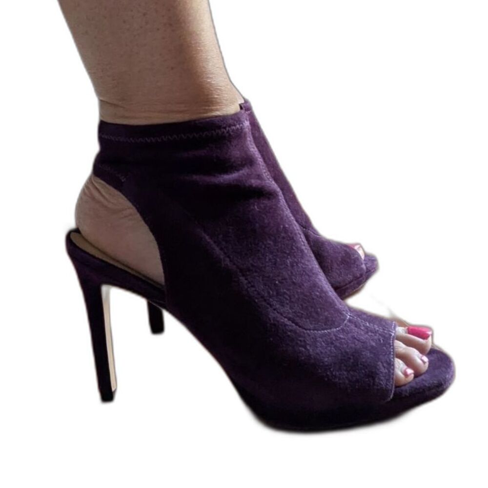 Via Spiga Purple Suede Peep-Toe Mule Booties,Sz 5.5